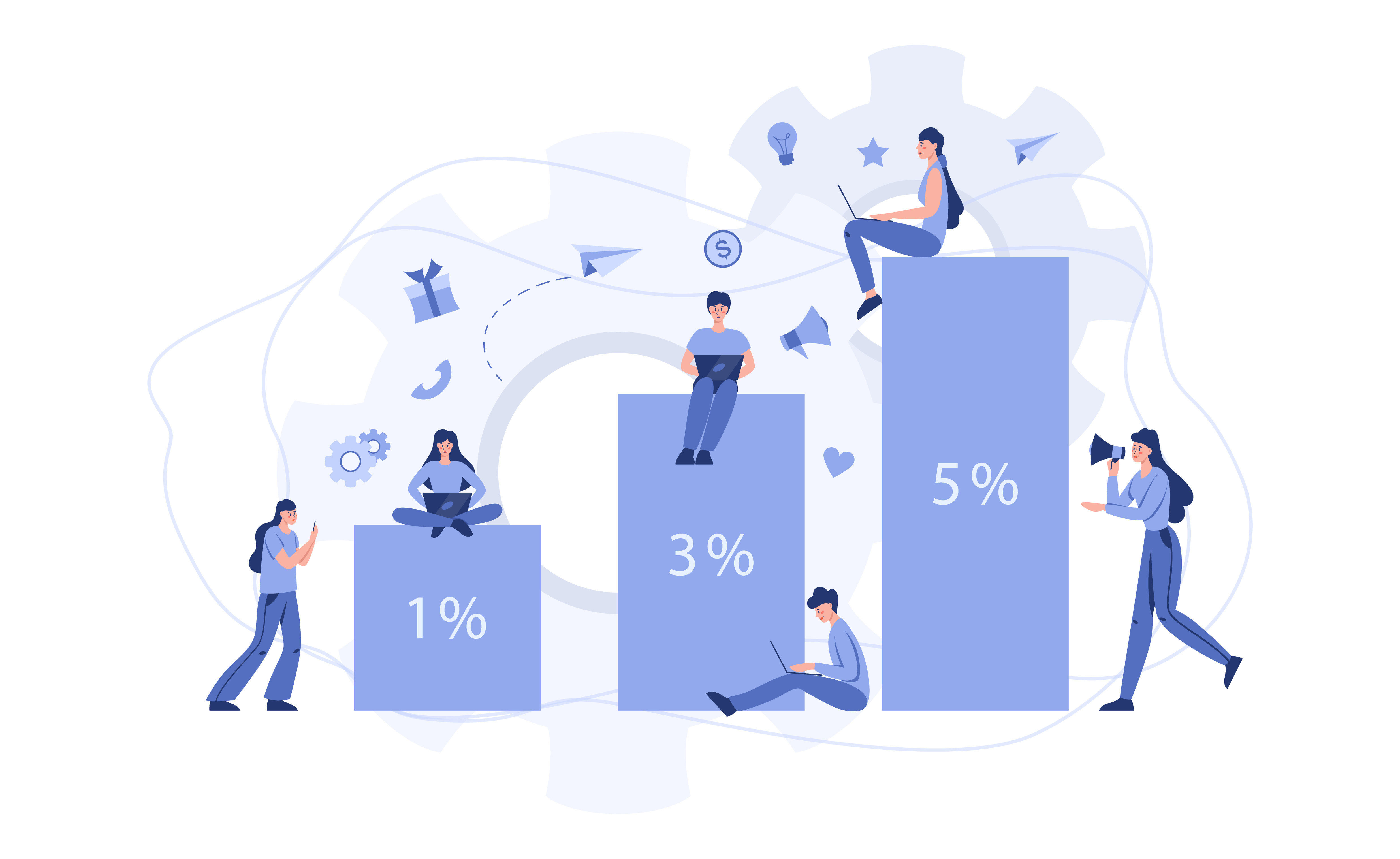 Referral program concept. Idea of referring friends to raise a profit. Referral program strategy and development. Vector illustration